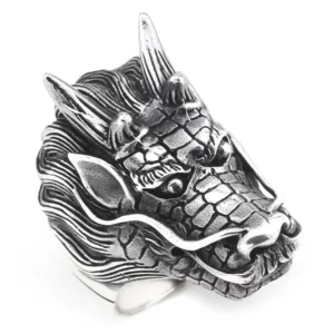 925 Sterling Silver Oxidized Dragon Men Ring 6