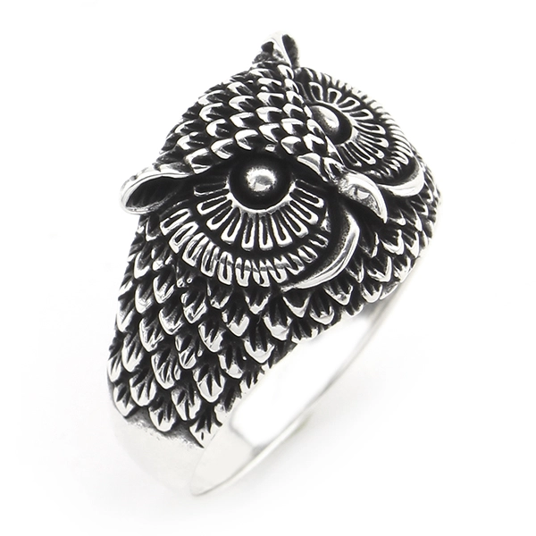 925 Sterling Silver Oxidized Owl Men Ring 2