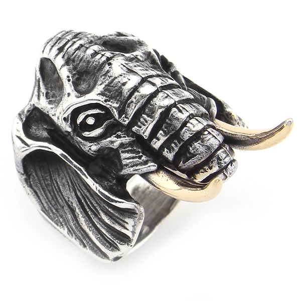 925 Sterling Silver Oxidized Elephant Men Ring 2
