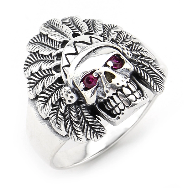 925 Sterling Silver Oxidized Indian Skull Men Ring