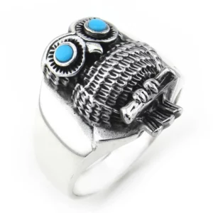 925 Sterling Silver Oxidized Owl Men Ring