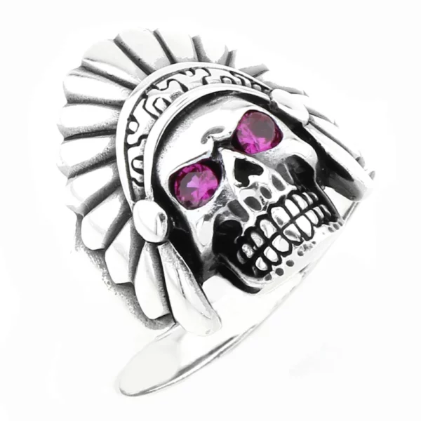 925 Sterling Silver Oxidized Indian Skull Men Ring 2