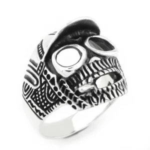 925 Sterling Silver Oxidized Rider Skull Men Ring