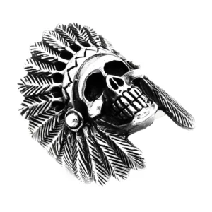 925 Sterling Silver Oxidized Indian Skull Men Ring