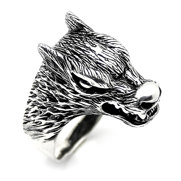 925 Sterling Silver Oxidized Wolf Men Ring 2