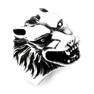925 Sterling Silver Oxidized Wolf Men Ring 3
