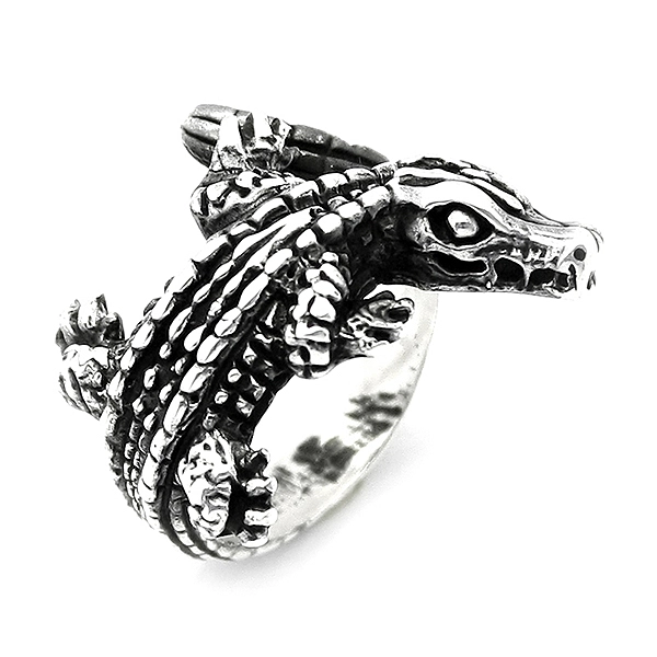 925 Sterling Silver Oxidized Crocodile Men Ring