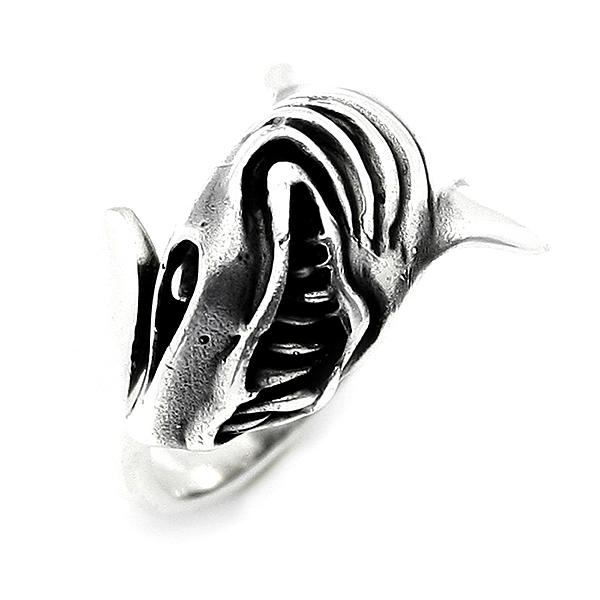 925 Sterling Silver Oxidized Shark Men Ring