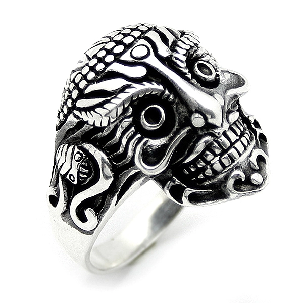 925 Sterling Silver Oxidized Masked Men Ring 3