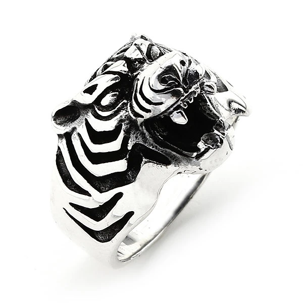 925 Sterling Silver Oxidized Tiger Men Ring