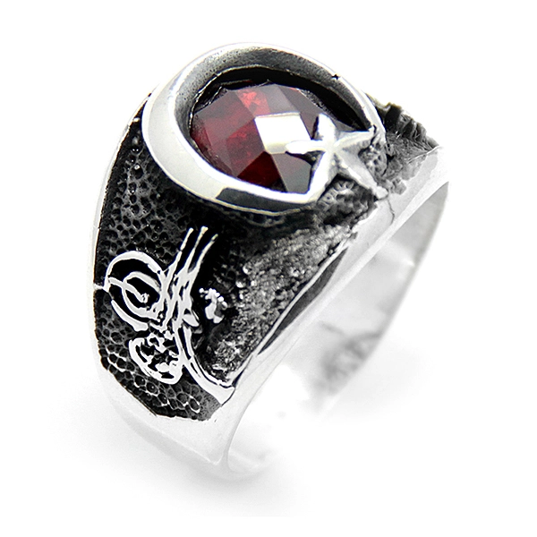 925 Sterling Silver Oxidized Star and Crescent Men Ring 6