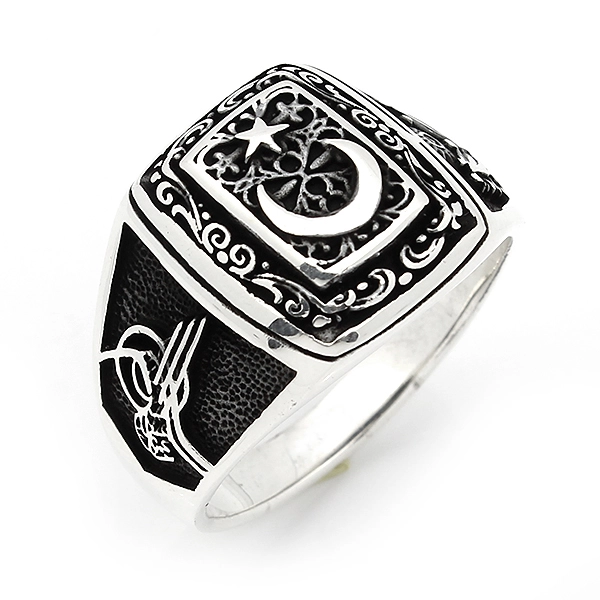 925 Sterling Silver Oxidized Star and Crescent Men Ring 8