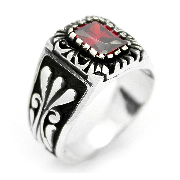 925 Sterling Silver Oxidized Ruby Men Ring