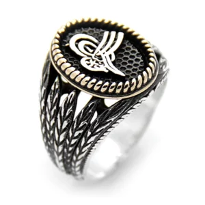 925 Sterling Silver Oxidized Ottoman Tughra Men Ring 9