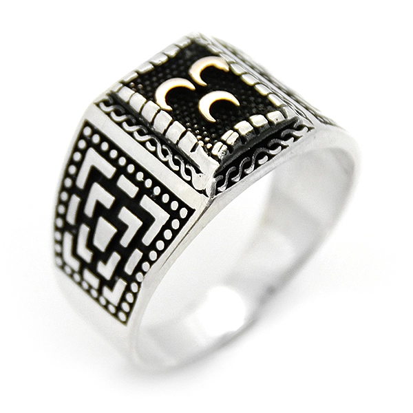 925 Sterling Silver Oxidized Ottoman Tughra Men Ring 11