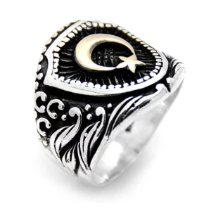 925 Sterling Silver Oxidized Ottoman Tughra Men Ring 13