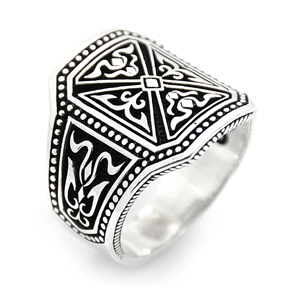 925 Sterling Silver Oxidized Textured Men Ring 2