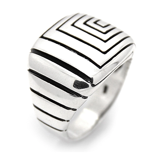 925 Sterling Silver Oxidized Striped Men Ring 9