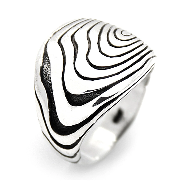 925 Sterling Silver Oxidized Striped Men Ring 10