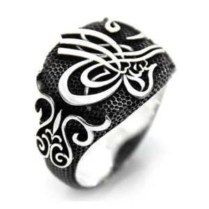 925 Sterling Silver Oxidized Ottoman Tughra Men Ring 15