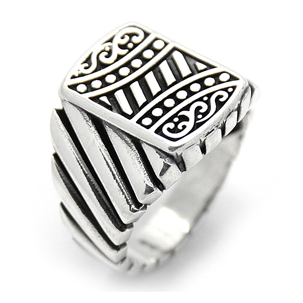 925 Sterling Silver Oxidized Striped Men Ring 12