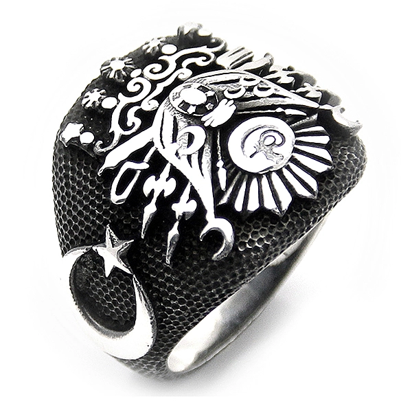 925 Sterling Silver Oxidized Double Headed Eagle Men Ring 4