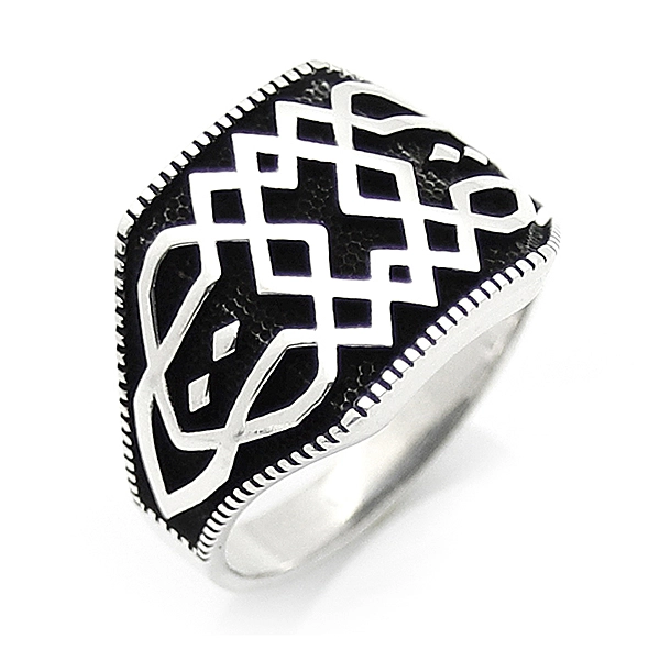 925 Sterling Silver Oxidized Striped Men Ring 8