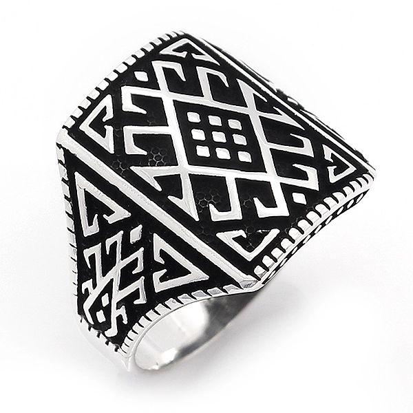 925 Sterling Silver Oxidized Striped Men Ring 4