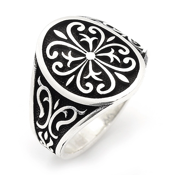 925 Sterling Silver Oxidized Striped Men Ring 3