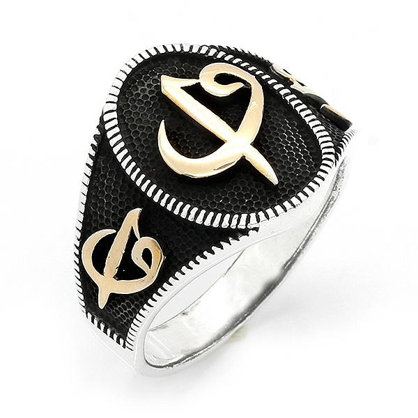 925 Sterling Silver Oxidized Arabic Letter Men Ring