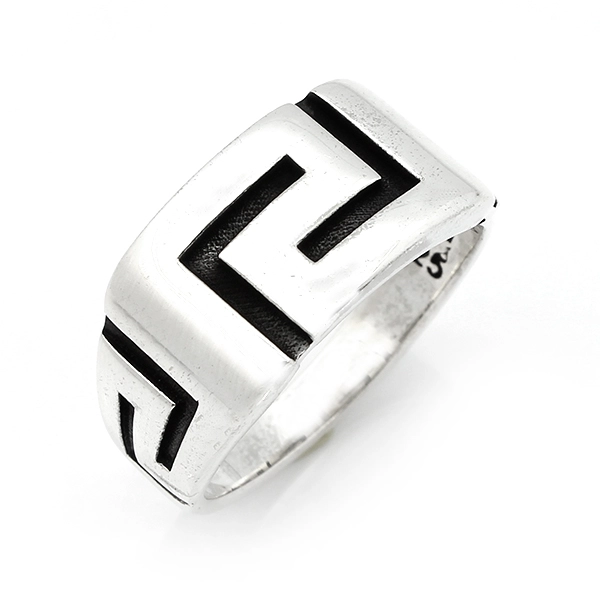925 Sterling Silver Oxidized Striped Men Ring 15