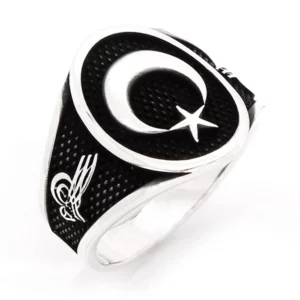 925 Sterling Silver Oxidized Star and Crescent Men Ring 15