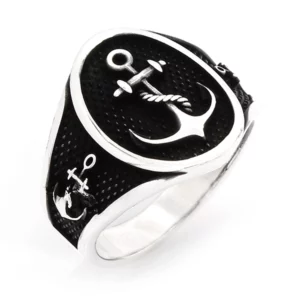 925 Sterling Silver Oxidized Anchor Men Ring 3