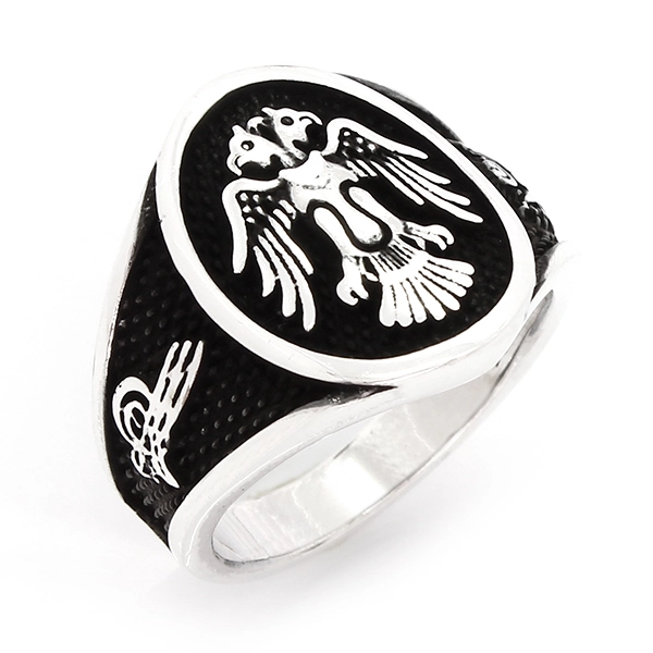 925 Sterling Silver Oxidized Double Headed Eagle Men Ring 5