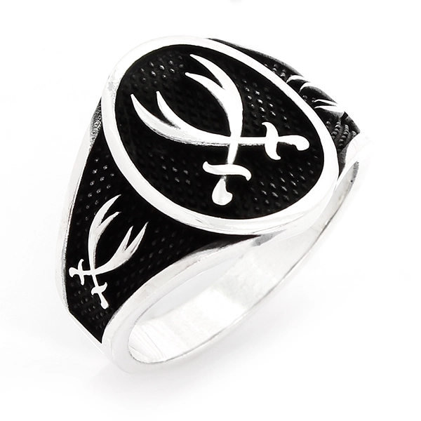 925 Sterling Silver Oxidized Double Sword Men Ring 5