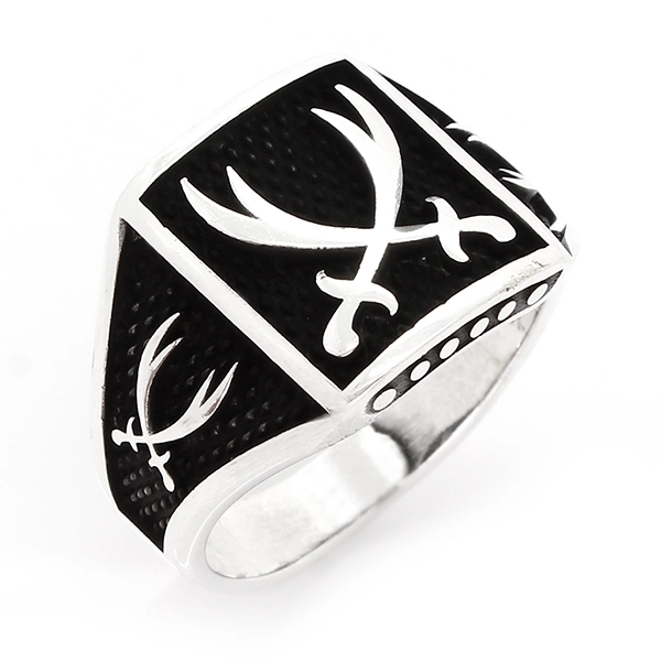 925 Sterling Silver Oxidized Double Sword Men Ring 6