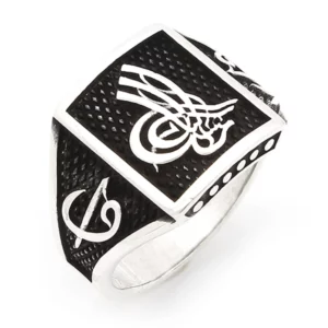 925 Sterling Silver Oxidized Ottoman Tughra Men Ring 21