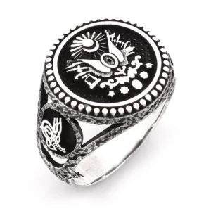925 Sterling Silver Oxidized Ottoman Emblem Men Ring 2