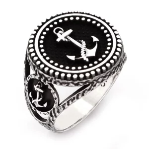 925 Sterling Silver Oxidized Anchor Men Ring 6