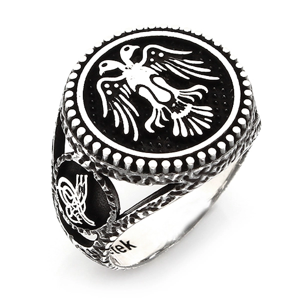 925 Sterling Silver Oxidized Double Headed Eagle Men Ring 8
