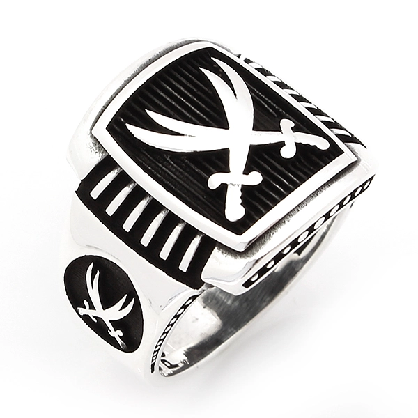 925 Sterling Silver Oxidized Double Sword Men Ring 9