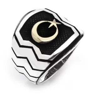 925 Sterling Silver Oxidized Star and Crescent Men Ring 20