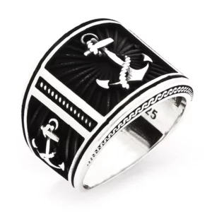 925 Sterling Silver Oxidized Anchor Men Ring 8
