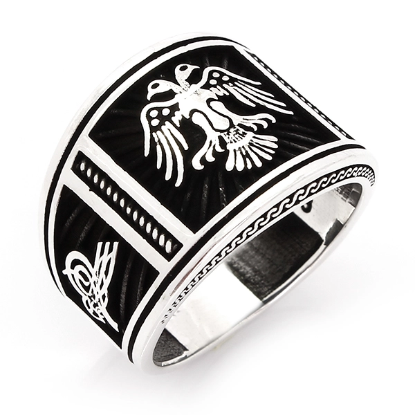 925 Sterling Silver Oxidized Double Headed Eagle Men Ring 11