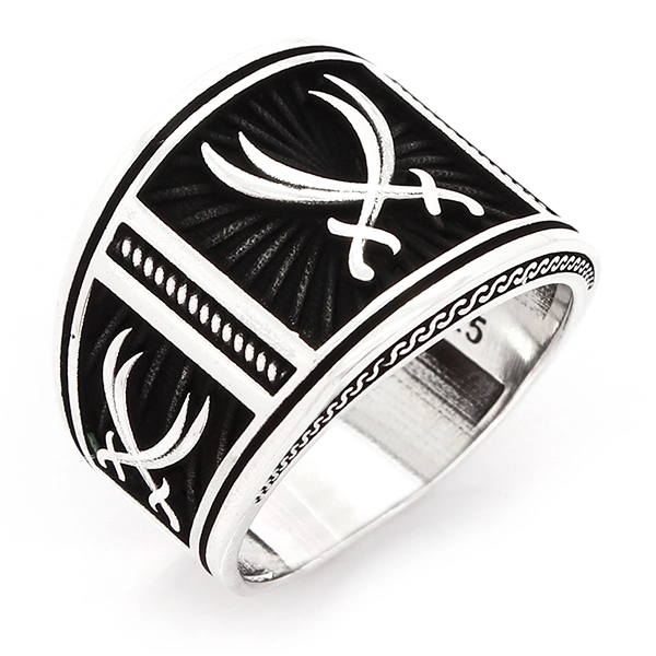 925 Sterling Silver Oxidized Double Sword Men Ring 11