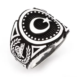 925 Sterling Silver Oxidized Star and Crescent Men Ring 22