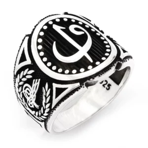 925 Sterling Silver Oxidized Arabic Letter Men Ring 18