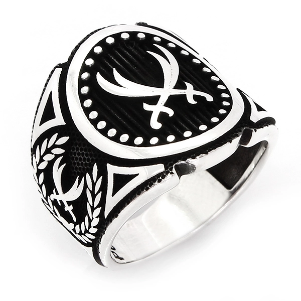 925 Sterling Silver Oxidized Double Sword Men Ring 12
