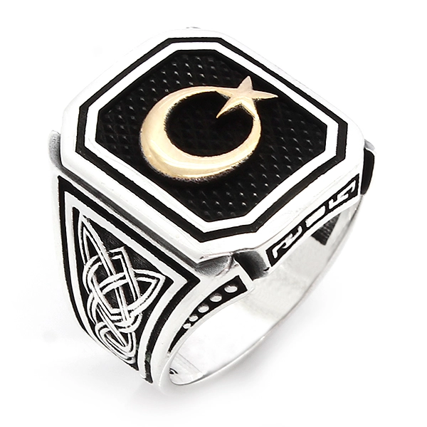 925 Sterling Silver Oxidized Star and Crescent Men Ring 23