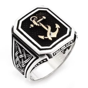 925 Sterling Silver Oxidized Anchor Men Ring 9
